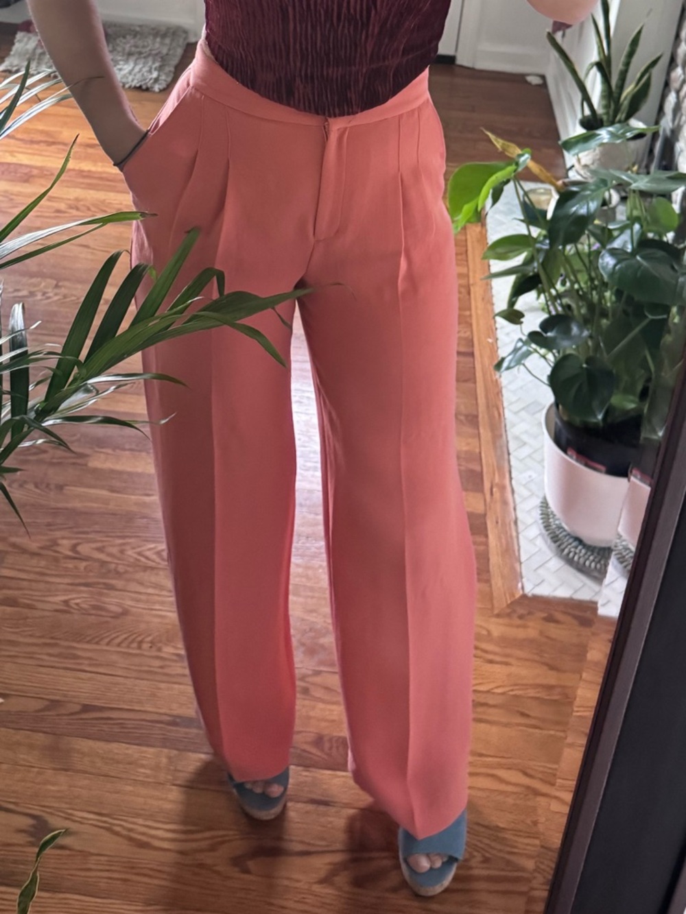 Express Coral Pink Wide-Leg High-Waist Pants